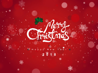 Fototapeta na wymiar Merry Christmas and Happy New Year 2018 text on red background