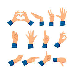 Obraz premium Set of men's hands in different gestures. Signals man's hands.