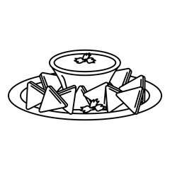 delicious nachos with sauce vector illustration design
