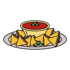 delicious nachos with sauce vector illustration design