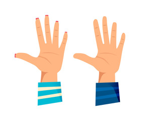 Obraz premium Men's and women's hands with gestures. Giving high five, success.