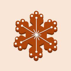 Christmas gingerbread with glaze, snowflake. New Year's gift, children holiday.