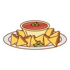delicious nachos with sauce vector illustration design