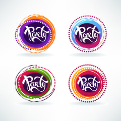 bright and shine party banners, symbols, icons and emblems with dot feame and lettering composition