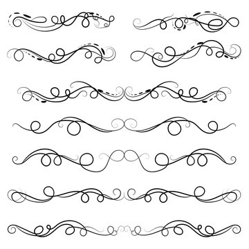 vector illustration set of border calligraphic and dividers decorative design elements