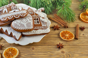 gingerbread on wooden background