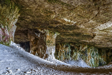 Old abandoned close-up adit for limestone mining.