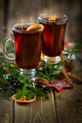 mulled wine on wooden background