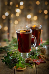 mulled wine on wooden background