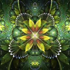 Green fractal flower, digital artwork for creative graphic design - 185204753