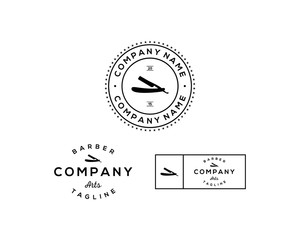 Hairdressing and Barber Shop Tools - Razor Company Set Logo Vintage 