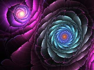 Fototapeta premium Dark purple fractal flower, digital artwork for creative graphic design