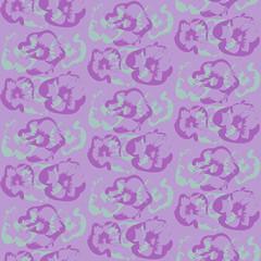 Pattern with purple and blue abstract flowers silhouettes. Tender floral texture in cold violet colors for textile, bedclothing, wrapping paper, wallpaper, background