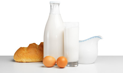 Bread and milk on the table