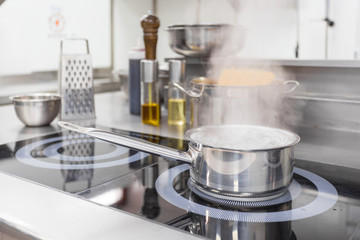 Stove counter in a modern restaurant kitchen