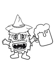 bier saufen oktoberfest trinken durst krug maß alkohol betrunken bayern haarig süß niedlich frech klein monster horror halloween böse ork troll comic cartoon clipart