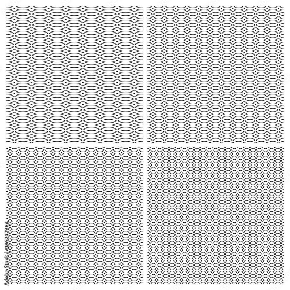 Poster Set seamless pattern guilloche ornament in the form of a dense grid of wavy curly lines, intertwined, the vector for the protection against forgery valuable documents
