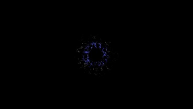 Looped footage - motion graphics, animation - of explosion shock wave - violet and white on black background. Intro, design element.