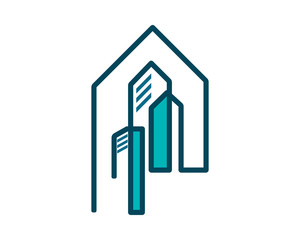 blue building cityscape skyscraper construction architecture image icon logo