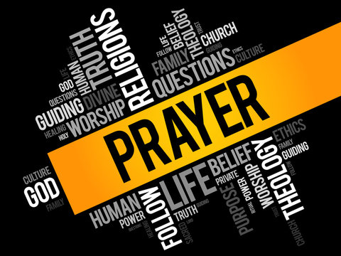 Prayer word cloud collage, religion concept background