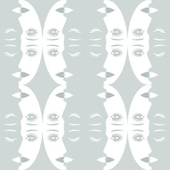 Pattern with faces girls. Symbol day and night. Sign sleep and wake. Abstract background vector illustration