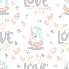Seamless pattern with romantic unicorns. Valentine's Day. Vector illustration.