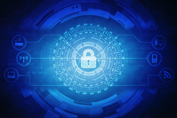 2d illustration Safety concept: Closed Padlock on digital background