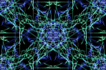 Swirls of fractal lines on black backround.