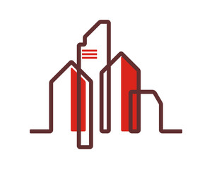 red building cityscape skyscraper construction architecture image icon logo