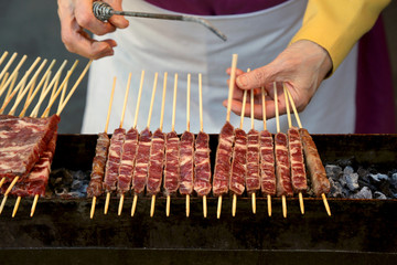 meat of lamb called Arrosticini in italian language They are a class of traditional italian cuisine of Abruzzo Region