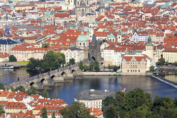 Fototapeta na wymiar Panoramic View of Prague the capital of Czech Republic with Charles bridge