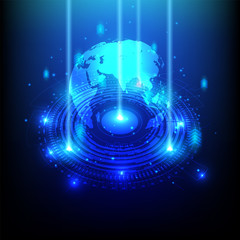 Vector abstract engineering future technology and world map, illustration electric telecom system background