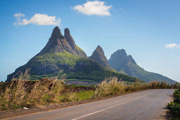 Panorama of "Camel" mountain in Mauritius island,sunny day.
