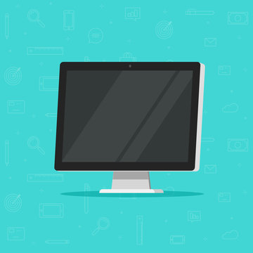 Computer monitor vector illustration, flat cartoon design of wide screen display isolated, modern led lcd tv or monitor in 3d style