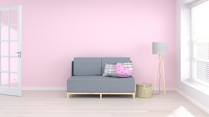 sofa in living room minimal interior background,3D rendering empty wall, interior valentines day background
