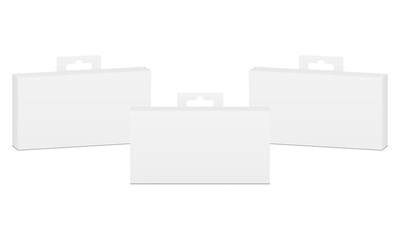 Set of paper rectangular boxes with hang tabs. Three mockups to display your medical packaging design. Vector illustration