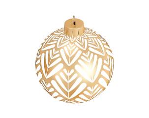 The isolated elegance golden Christmas decorative ball with floral pattern