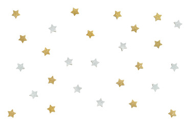 Gold and silver glitter star paper cut on white background - isolated