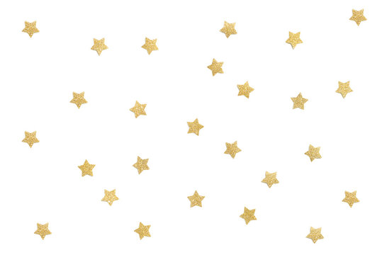 Gold glitter star paper cut on white background - isolated