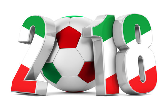 Soccer ball and flag numbers of Italy 2018 on a white background. 3d rendering.