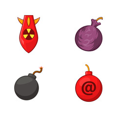 Bomb icon set, cartoon style