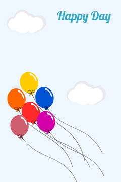 colorful balloons on light blue sky  vector. Picture with copy space for texting.  