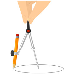 Vector Illustration of Hand Holding a Compass with Pencil