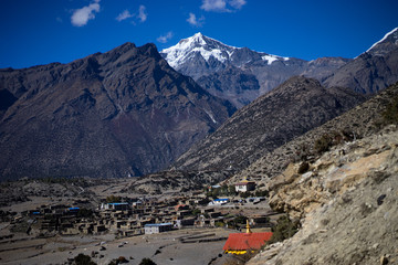 Buddhist gompa in the Himalaya mountains, Annapurna region, Nepal