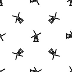 Ancient windmill pattern seamless black