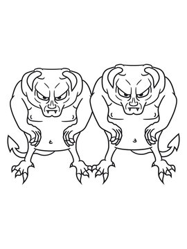 2 Freunde Team Paar Hölle Dämon Teufel Satan Monster Horror Halloween Böse Ork Troll Comic Cartoon Clipart