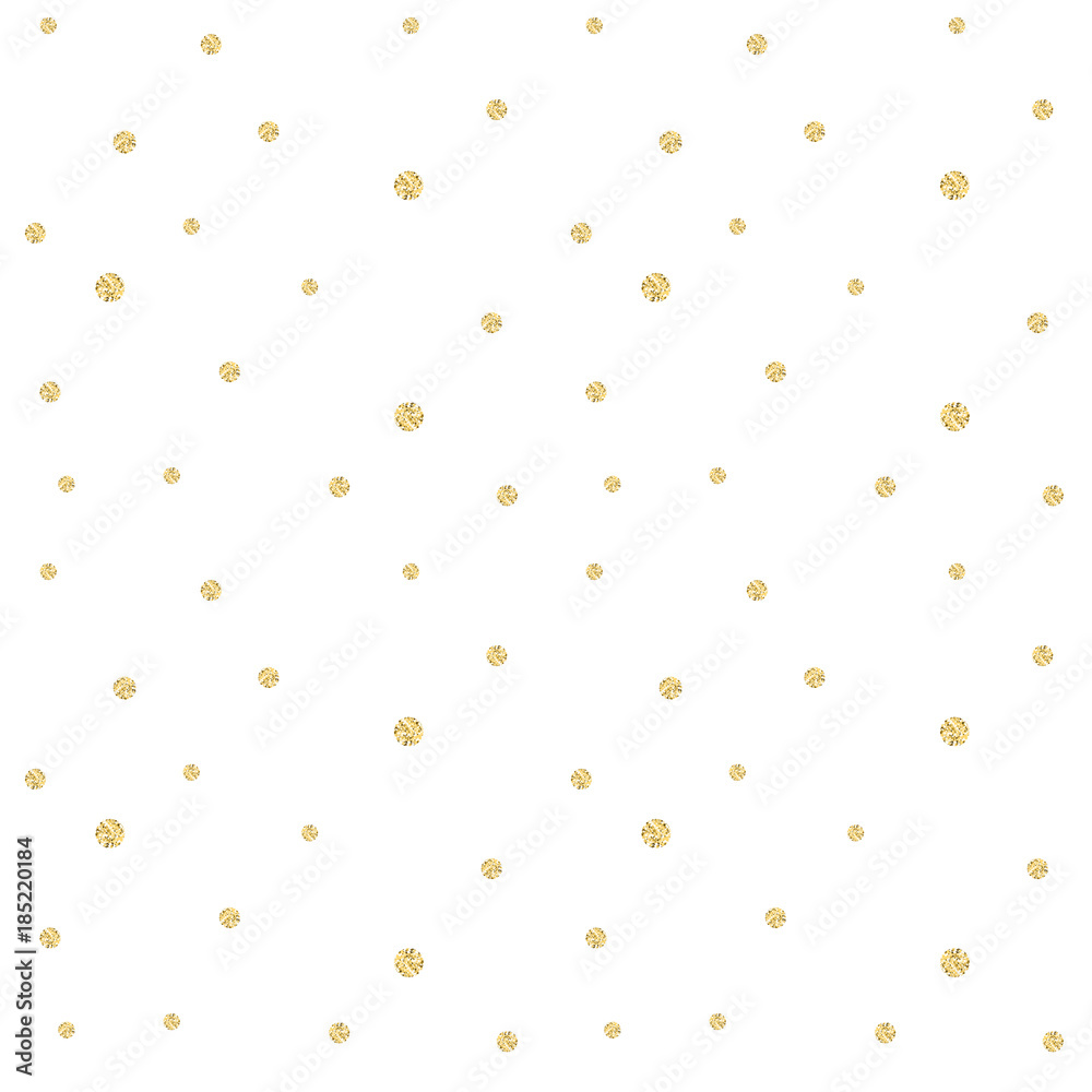 Poster Golden confetti pattern. Modern abstract vector seamless background with small gold texture dots . Perfect for festive party invitations, greeting cards and wrapping paper.