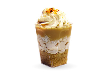 desserts in glasses white background 