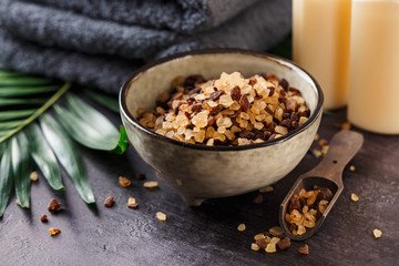Closeup photo of body scrub. SPA background