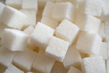 Close up shot of white refinery sugar.